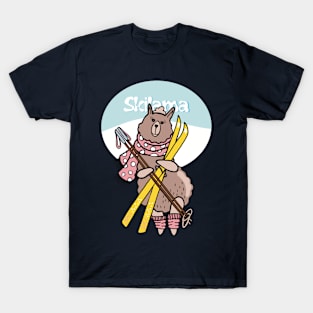 Lama in winter with skis T-Shirt